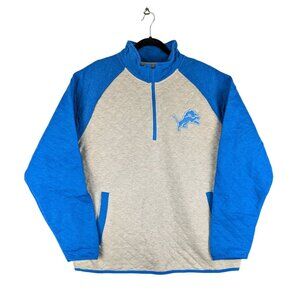 NFL Detroit Lions Sweatshirt Mens L Blue & Gray 1/4 Zip Quilted Pullover NWOT